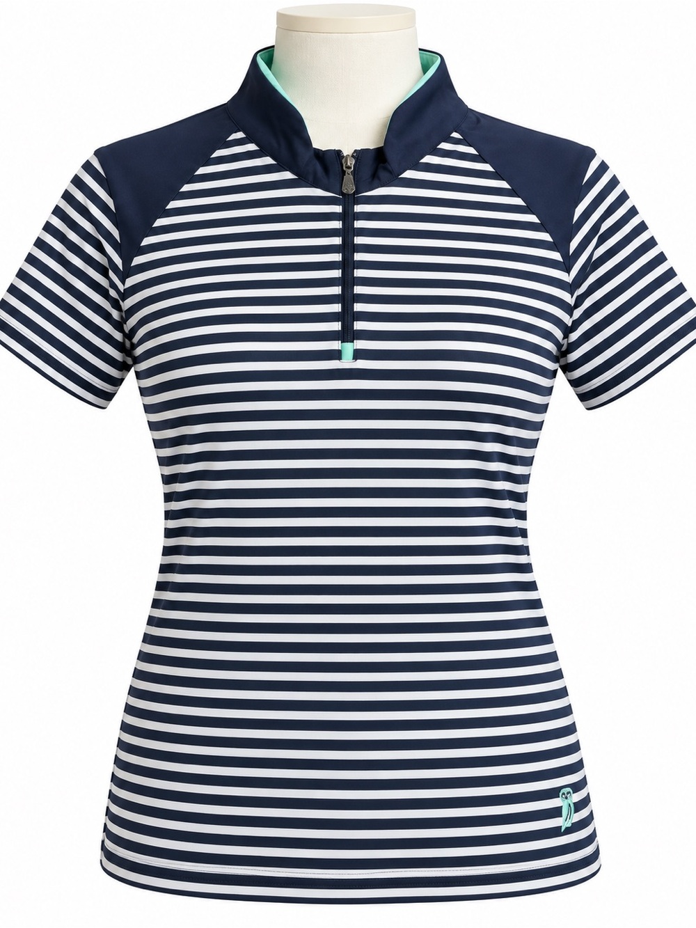 Sport Haley Women’s Golf Polo Medium Navy White Stripe 1/4 Zip Short Sleeve Mint